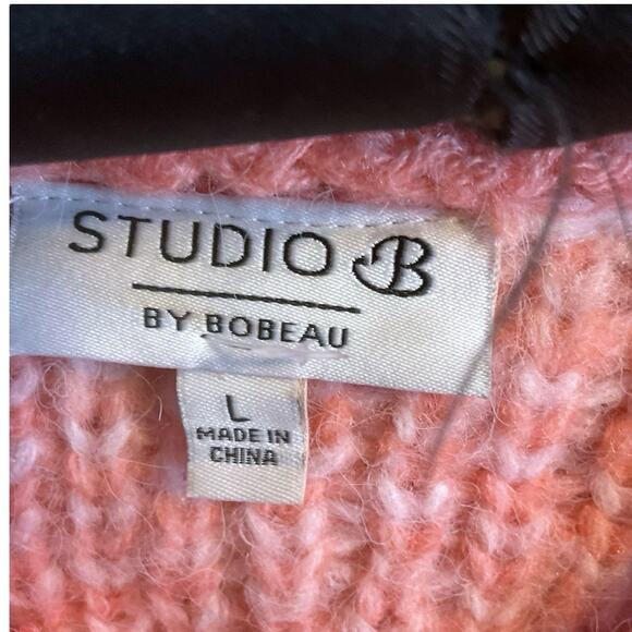 Studio B by Bobeau Sunrise Pink Tan Crewneck Cozy Ribbed Sweater Size L - Picture 2 of 9